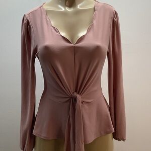 Sweet Wanderer Size Small RosePink Long Sleeve Fitted V-Neck Blouse Top Preloved